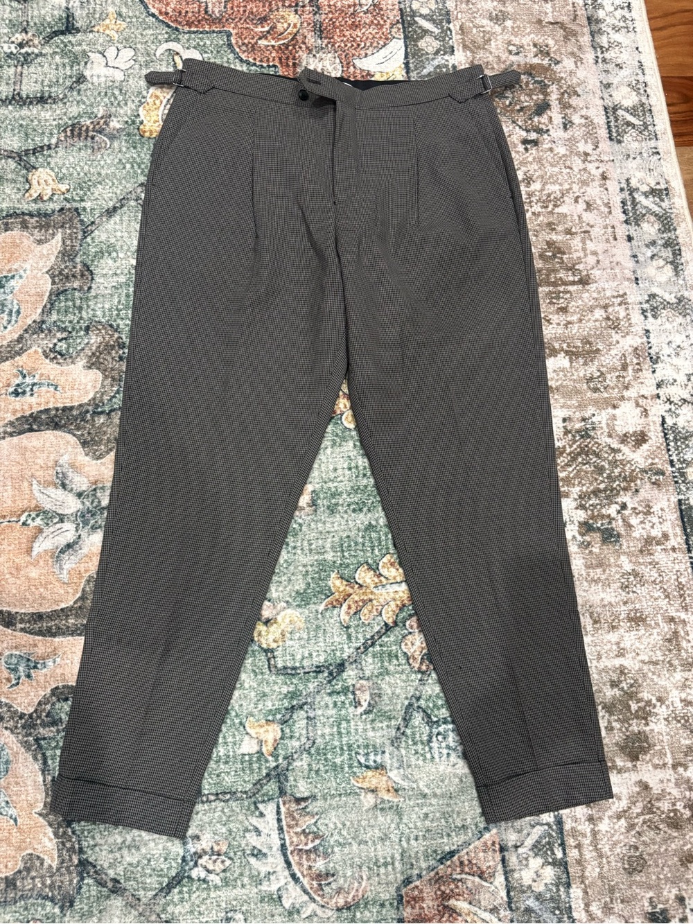Reiss Charcoal Gray Pleated Dress Trousers